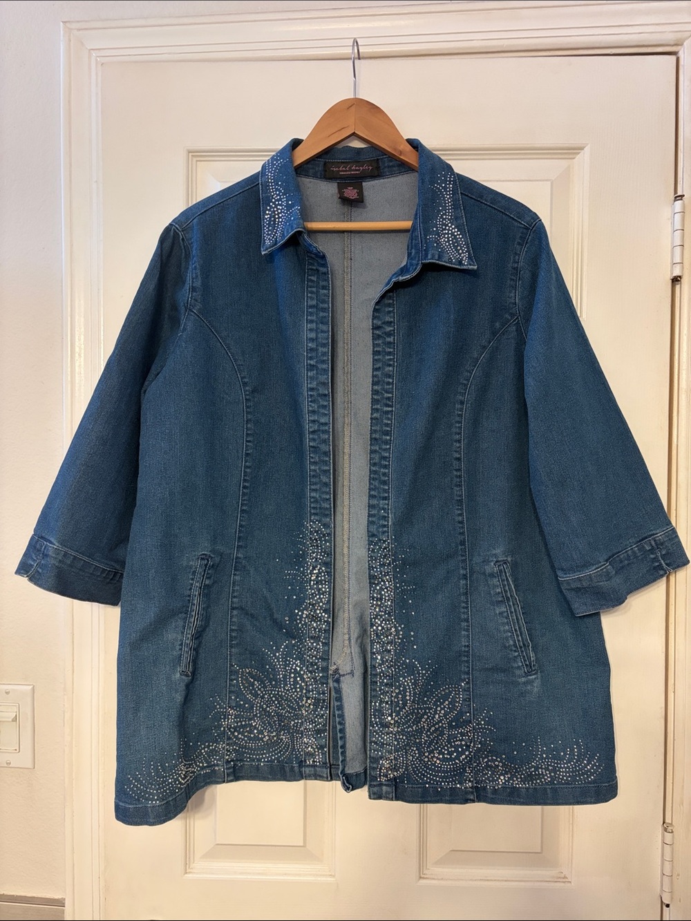 Isabel Hayley Rhinestone Embellished Denim Jean Jacket Sparkly Detail